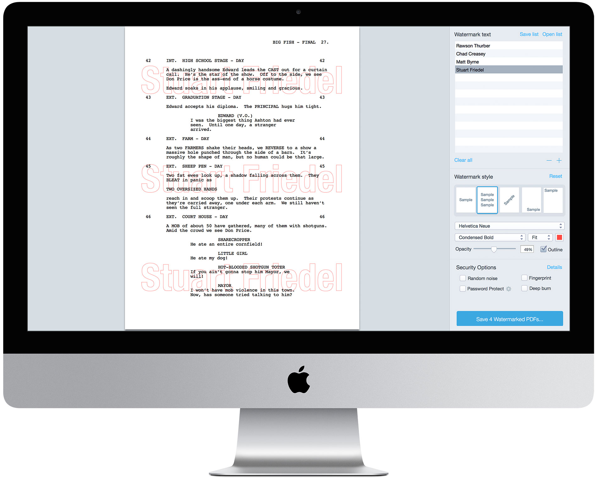 Bronson Watermarker screenplay interface